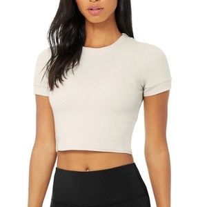 Alo Yoga Micro Waffle Sierra Short Sleeve Top In Bone